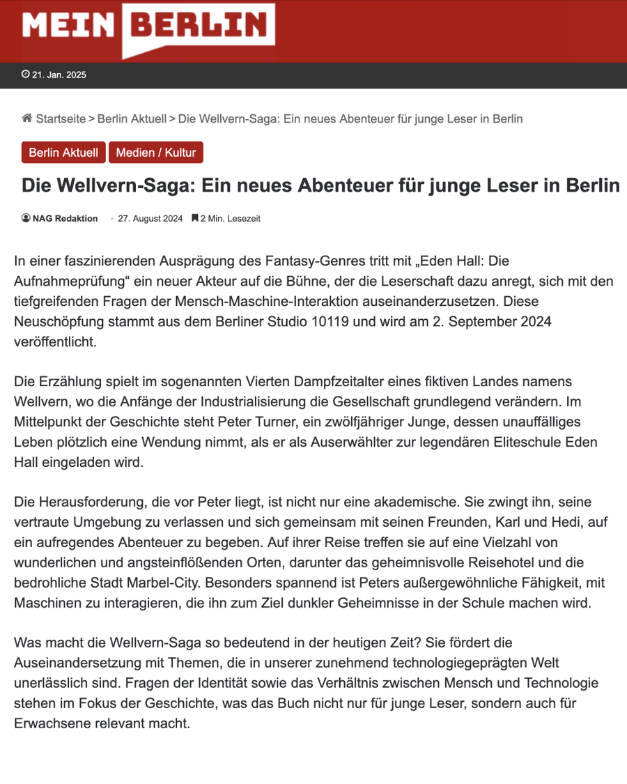 Mein Berlin: Die Wellvern-Saga: Ein neues Abenteuer für junge Leser in Berlin