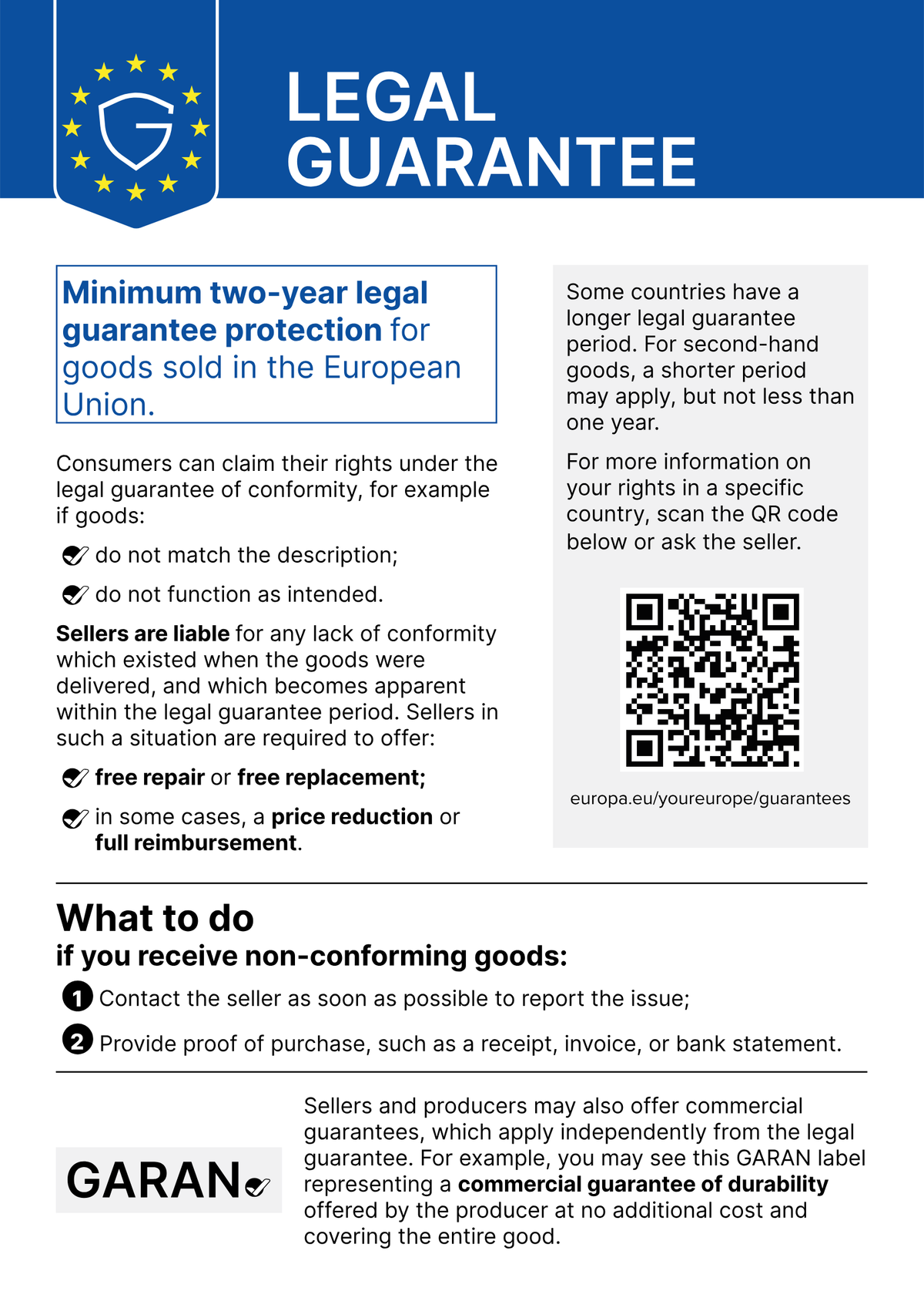 Legal guarantee: EU notice on the minimum two-year legal guarantee
